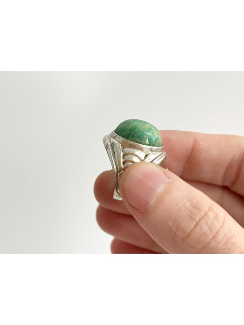 Amazonite Green Gemstone Solitaire Sterling Silver 925 Vintage Ring - sz 6.75 - Picture 11 of 16